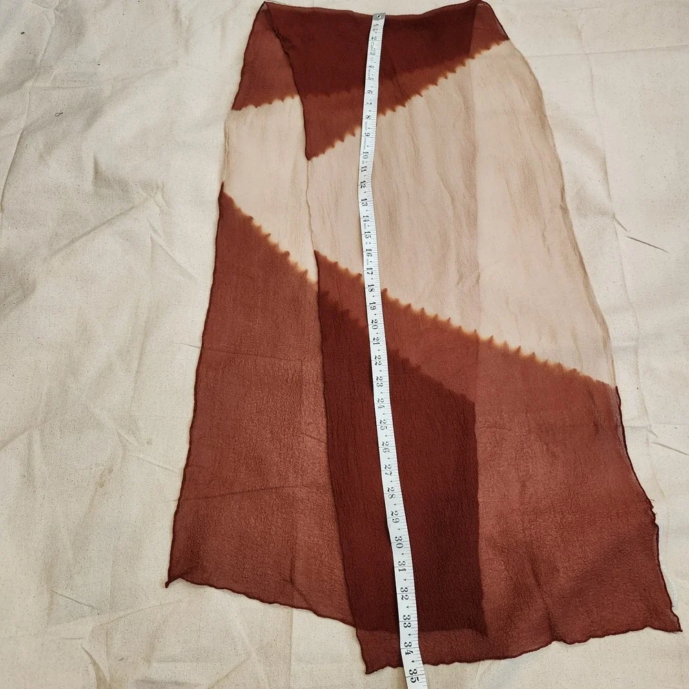 Eileen Fisher Silk Crinkled Scarf Brown Beige Shibori Tie Dye Made in Japan OS